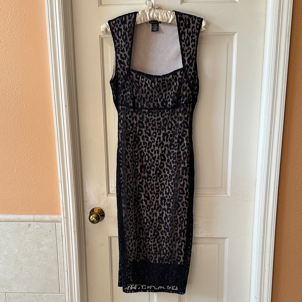 Moda International Black and Brown Animal Print Midi Dress